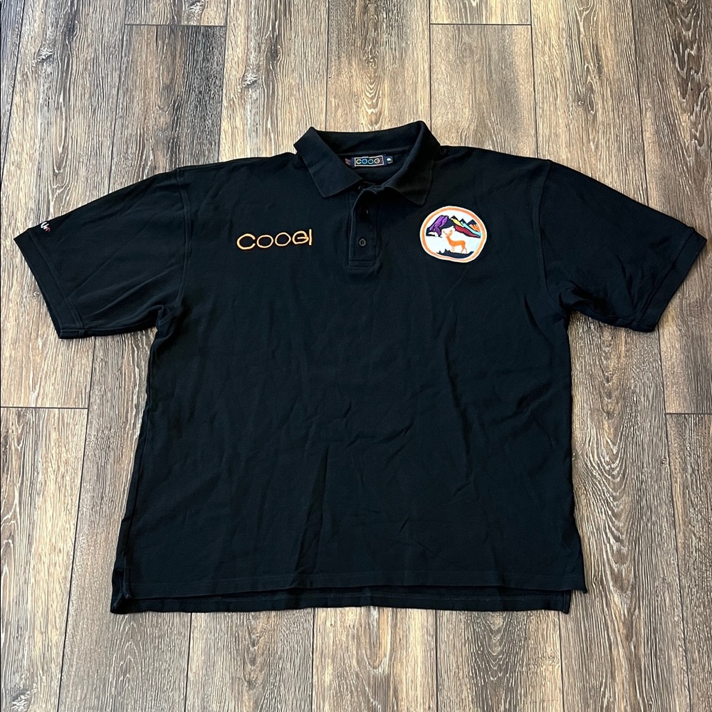 COOGI Black Polo with Embroidered Multicolor Patches Mens Size 4XL